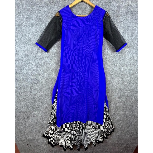 Art To Wear Abstract Dress Women XL (fits Small) Blue Black Layered Eclectic - Picture 2 of 6